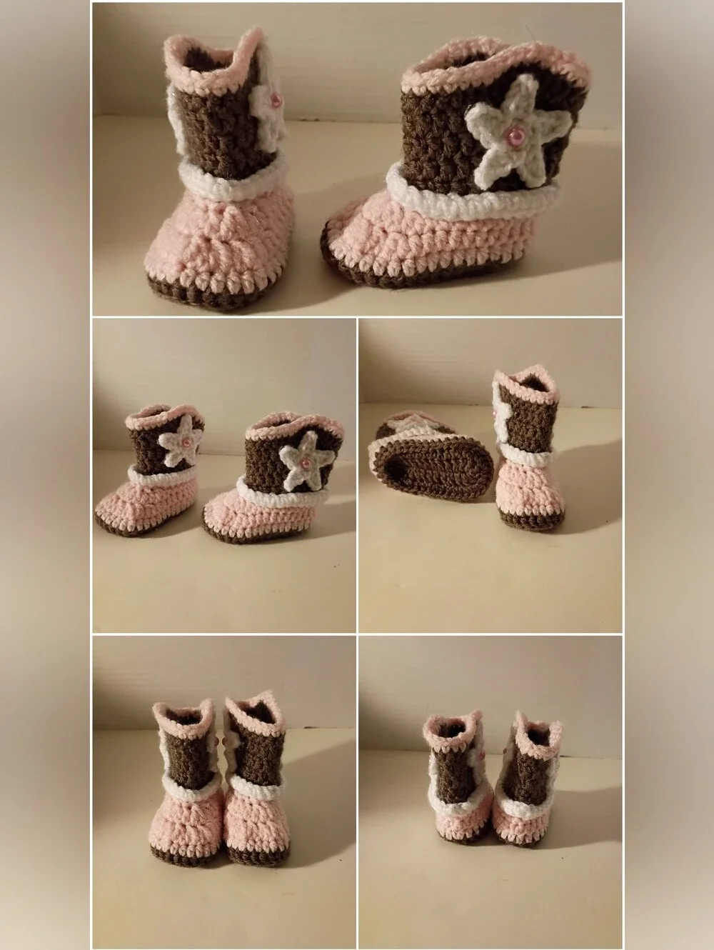 Handmade Crochet Baby Pink Cowgirl Cowboy Booties